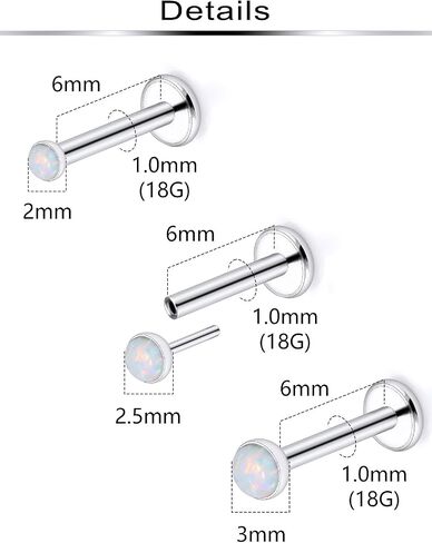 Ftovosyo 20G 18G Threadless Push in Nose Rings Studs Surgical Steel Pushin Nose Stud 2mm 2.5mm 3mm Round Opal Nose Piercing Jewelry for Women Men in Kuwait