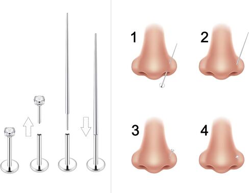 Ftovosyo 20G 18G Threadless Push in Nose Rings Studs Surgical Steel Pushin Nose Stud 2mm 2.5mm 3mm Round Opal Nose Piercing Jewelry for Women Men in Kuwait
