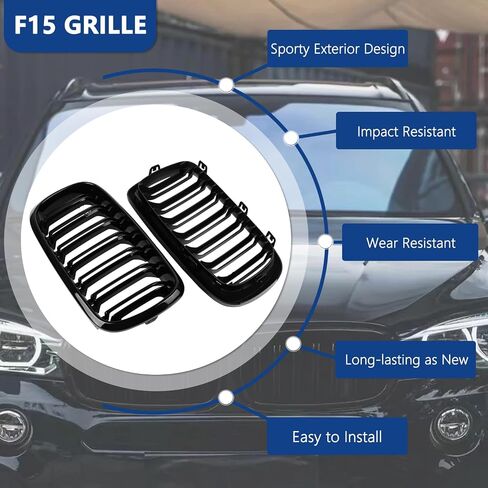 F15 Grill, Front Kidney Grille for 2014-2018 X5 Series F15 2015-2019 X6 Series F16 X5M F85 X6M F86 (Double Slats Gloss Black Grills, 2pcs) in Saudi Arabia