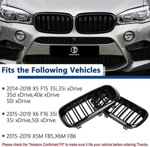 F15 Grill, Front Kidney Grille for 2014-2018 X5 Series F15 2015-2019 X6 Series F16 X5M F85 X6M F86 (Double Slats Gloss Black Grills, 2pcs) in Saudi Arabia