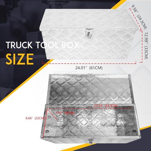Truck Bed Tool Box Aluminum Heavy Duty Bar Tread Truck Storage Organizer Chest with Gas-Spring Enabled Poles Side Handle,Lock and Keys Compatible with Pickups,RV Trailers Silver 24"x13"x10" in Saudi Arabia