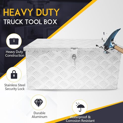 Truck Bed Tool Box Aluminum Heavy Duty Bar Tread Truck Storage Organizer Chest with Gas-Spring Enabled Poles Side Handle,Lock and Keys Compatible with Pickups,RV Trailers Silver 24"x13"x10" in Saudi Arabia
