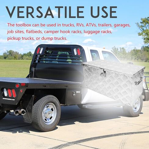 Truck Bed Tool Box Aluminum Heavy Duty Bar Tread Truck Storage Organizer Chest with Gas-Spring Enabled Poles Side Handle,Lock and Keys Compatible with Pickups,RV Trailers Silver 24"x13"x10" in Saudi Arabia