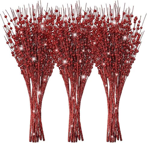Jutom 12 Pieces Christmas Artificial Glitter Berry Stems 15.7 Holly Berry Picks Ornaments Fake Christmas Tree Pick Sticks Decorations Glitter Twig Branches Gift for Vase Home Wedding Holiday (Black) in Saudi Arabia