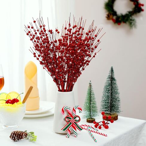 Jutom 12 Pieces Christmas Artificial Glitter Berry Stems 15.7 Holly Berry Picks Ornaments Fake Christmas Tree Pick Sticks Decorations Glitter Twig Branches Gift for Vase Home Wedding Holiday (Black) in Saudi Arabia