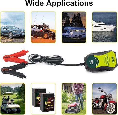 1A Fully-Automatic Smart Charger, 6V and 12V Portable Automotive Car Battery Charger Car Motorcycle ATV SUV Lawn Mower Lead Acid Battery Charger Maintenance Battery with Reverse Connection Protection in Kuwait