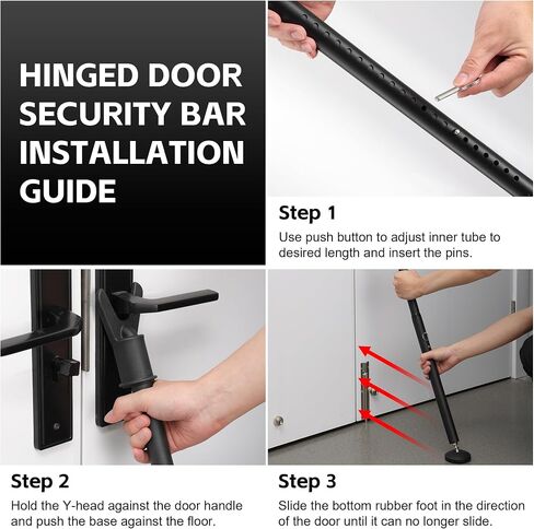 2-in-1 Door Stoppers & Sliding Door Security Bar, Adjustable Door Jammer Security Devices with Interchangeable Caps & Rubber Tips, Suitable for Bedroom, Hotel Rooms and Apartment, Black 2 Pack in Kuwait