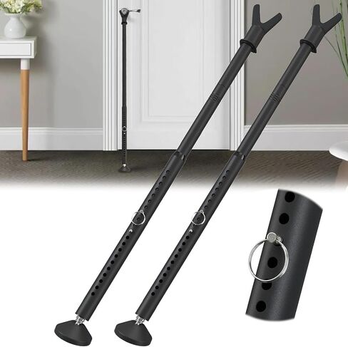 2-in-1 Door Stoppers & Sliding Door Security Bar, Adjustable Door Jammer Security Devices with Interchangeable Caps & Rubber Tips, Suitable for Bedroom, Hotel Rooms and Apartment, Black 2 Pack in Kuwait