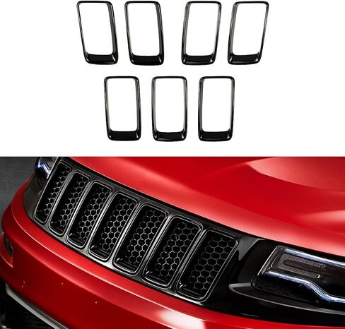 7PC Black Grill Ring Gloss Black Front Grille Inserts Cover Trim Kit Compatible with Jeep 2014-2016 Grand Cherokee in Saudi Arabia