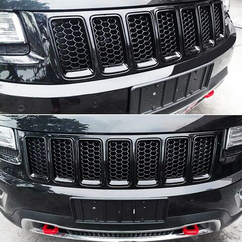 7PC Black Grill Ring Gloss Black Front Grille Inserts Cover Trim Kit Compatible with Jeep 2014-2016 Grand Cherokee in Saudi Arabia