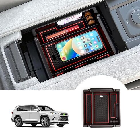 منظم وحدة التحكم المركزية من Autoorder لـ 2024 2025 Toyota Grand Highlander Accessories مسند الذراع صندوق تخزين صينية إدراج ثانوية مع 2 حصائر ملونة in Saudi Arabia
