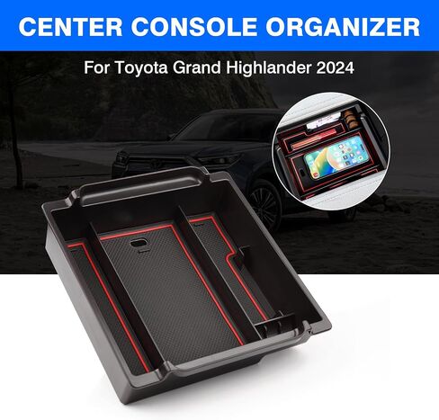 منظم وحدة التحكم المركزية من Autoorder لـ 2024 2025 Toyota Grand Highlander Accessories مسند الذراع صندوق تخزين صينية إدراج ثانوية مع 2 حصائر ملونة in Saudi Arabia