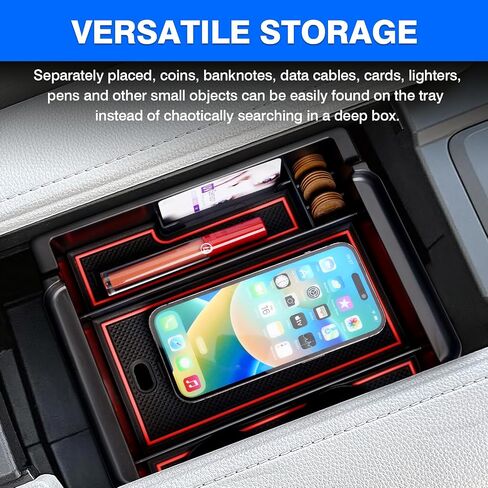 منظم وحدة التحكم المركزية من Autoorder لـ 2024 2025 Toyota Grand Highlander Accessories مسند الذراع صندوق تخزين صينية إدراج ثانوية مع 2 حصائر ملونة in Saudi Arabia