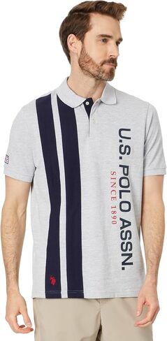 U.S. Polo Assn. Men's Color Block Vertical Graphic Pique Short Sleeve Polo Shirt in Saudi Arabia