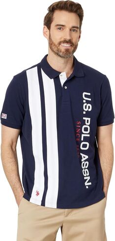U.S. Polo Assn. Men's Color Block Vertical Graphic Pique Short Sleeve Polo Shirt in Saudi Arabia