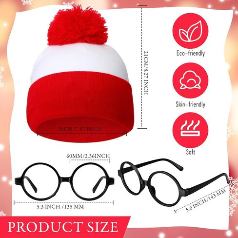 Leyndo 12 Pcs Red White Knit Beanies Hat and No Lens Glasses Frames Costume Accessory Set for Adult Halloween Christmas Party in Saudi Arabia