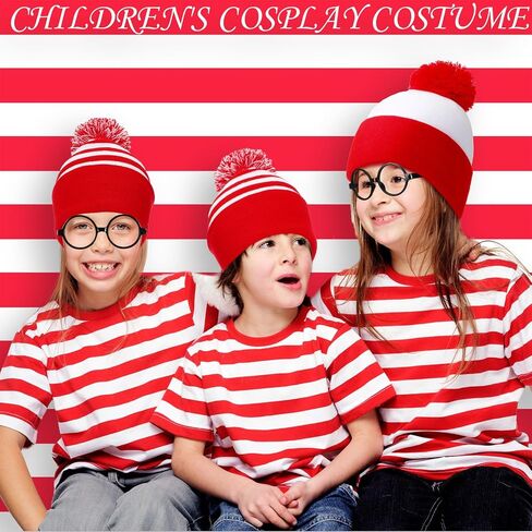 Leyndo 12 Pcs Red White Knit Beanies Hat and No Lens Glasses Frames Costume Accessory Set for Adult Halloween Christmas Party in Saudi Arabia