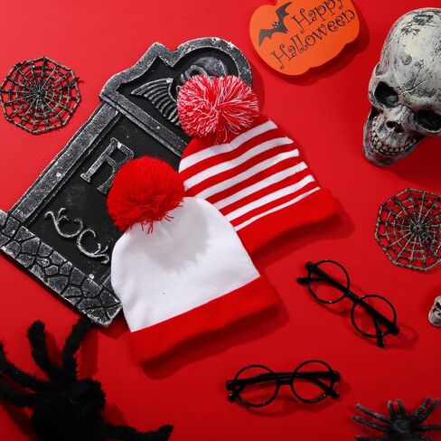 Leyndo 12 Pcs Red White Knit Beanies Hat and No Lens Glasses Frames Costume Accessory Set for Adult Halloween Christmas Party in Saudi Arabia
