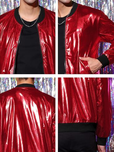 Lars Amadeus Men's Sparkle Shimmering Metallic Jacket Disco Party Shiny Bomber Jacket in Kuwait