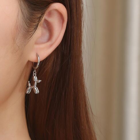 Stainless Steel 18K Gold Plated Balloon Dog Drop Earrings,Women Men Statement Animal Dog Dangle Earrings Jewelry in Saudi Arabia