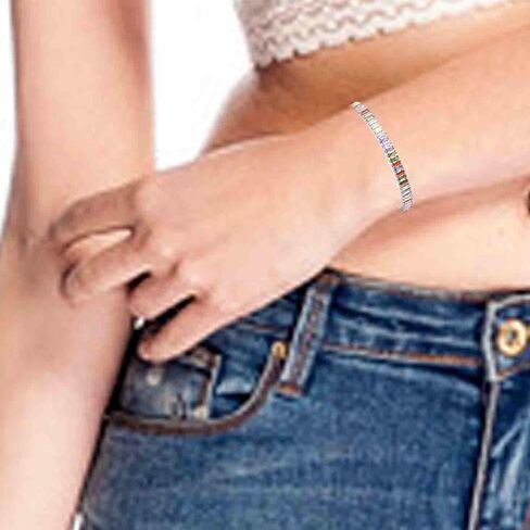 HSQYJ Rainbow Cubic Zirconia Bracelet Adjustable Tennis Bracelets for Women Teen Girls 14K Rose Gold/Silver Plated Hypoallergenic Slider Bracelet Fashion Jewelry Gift in Saudi Arabia