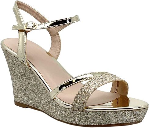 ABSOLEX Women Strappy Open Toe Glitter Chunky Platform Wedge Dress/Party/Wedding Heel Sandal in Kuwait