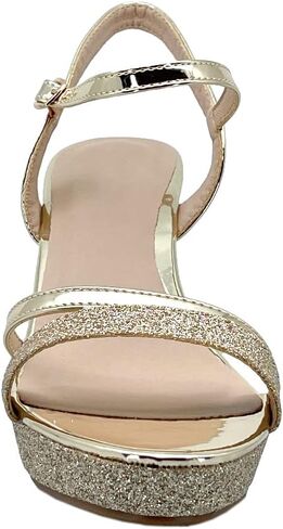ABSOLEX Women Strappy Open Toe Glitter Chunky Platform Wedge Dress/Party/Wedding Heel Sandal in Kuwait