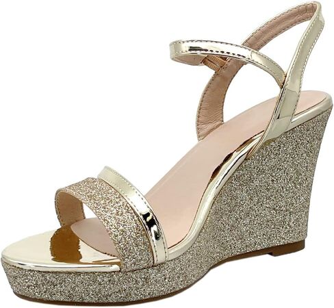 ABSOLEX Women Strappy Open Toe Glitter Chunky Platform Wedge Dress/Party/Wedding Heel Sandal in Kuwait