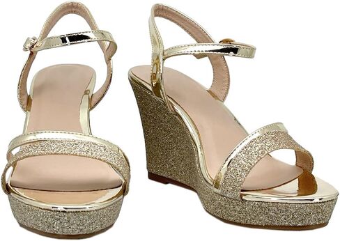 ABSOLEX Women Strappy Open Toe Glitter Chunky Platform Wedge Dress/Party/Wedding Heel Sandal in Kuwait