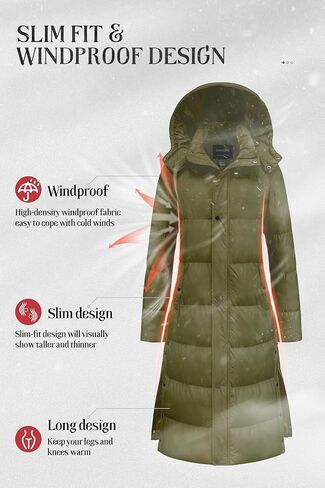Chrisuno Women's Long Winter Coat Warm Windproof Quilted Puffer Jacket Thicken Puffy Parka With Hood in Kuwait