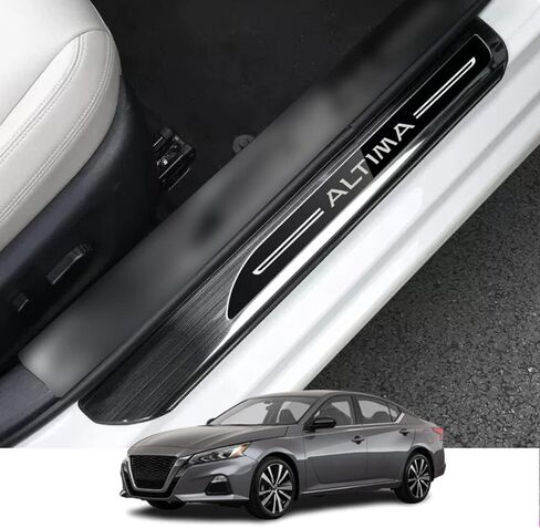 ملحقات داخلية مخصصة من Kakash لسيارة Nissan Altima 2019 2020 2021 2022 2023 من الفولاذ المقاوم للصدأ لتزيين عتبة باب السيارة، ملصق حماية دخول الباب 4D 4 قطع/مجموعة (أسود (شعار أسود)) in Saudi Arabia