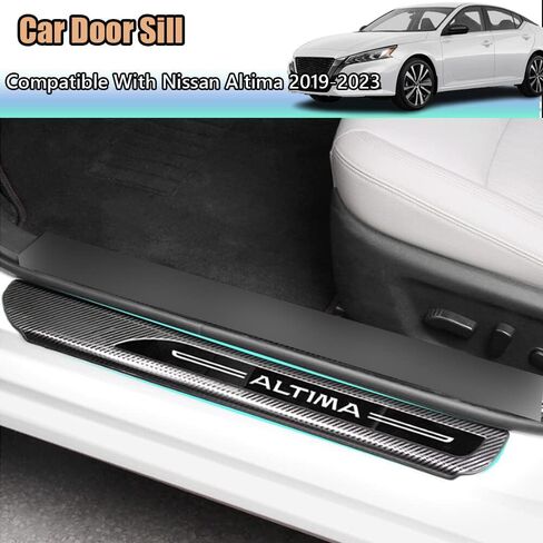 ملحقات داخلية مخصصة من Kakash لسيارة Nissan Altima 2019 2020 2021 2022 2023 من الفولاذ المقاوم للصدأ لتزيين عتبة باب السيارة، ملصق حماية دخول الباب 4D 4 قطع/مجموعة (أسود (شعار أسود)) in Saudi Arabia