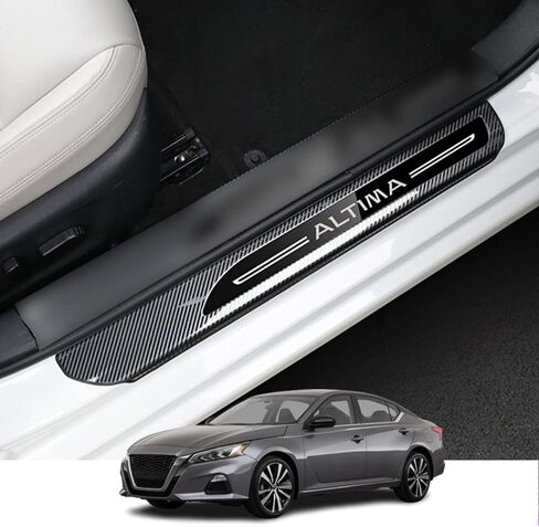ملحقات داخلية مخصصة من Kakash لسيارة Nissan Altima 2019 2020 2021 2022 2023 من الفولاذ المقاوم للصدأ لتزيين عتبة باب السيارة، ملصق حماية دخول الباب 4D 4 قطع/مجموعة (أسود (شعار أسود)) in Saudi Arabia
