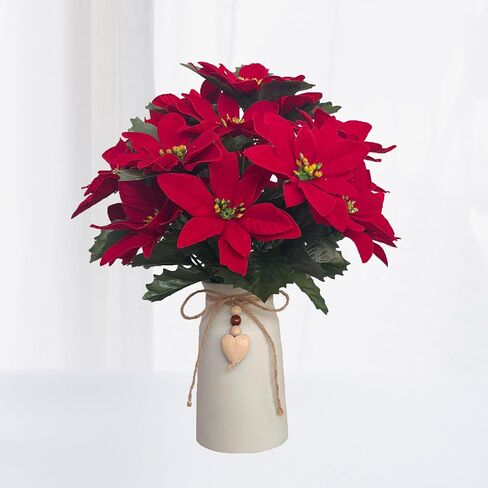 Artificial Red Poinsettia Christmas Flower Arrangement in Decorative White Vase, Holiday Floral Centerpiece with Heart Accent, Perfect Christmas Décor for Home, Office, or Gifts in Kuwait