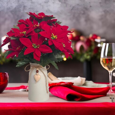 Artificial Red Poinsettia Christmas Flower Arrangement in Decorative White Vase, Holiday Floral Centerpiece with Heart Accent, Perfect Christmas Décor for Home, Office, or Gifts in Kuwait