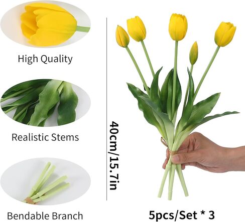 15 Pcs Deep Pink Artificial Flowers Tulips Real Touch Latex Plastic Soft Faux Bouquets for Party, Wedding, Home, Room, Garden Decor in Saudi Arabia
