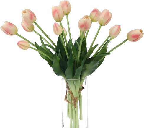 15 Pcs Deep Pink Artificial Flowers Tulips Real Touch Latex Plastic Soft Faux Bouquets for Party, Wedding, Home, Room, Garden Decor in Saudi Arabia
