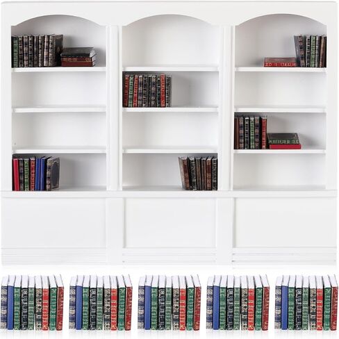 1:12 Scale Dollhouse Miniature Wooden Bookshelf with 48 Pcs Miniatures Books, Mini Bookcase Mini Library Furniture Gift(Brown) in Saudi Arabia