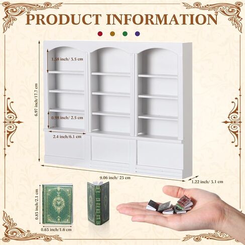 1:12 Scale Dollhouse Miniature Wooden Bookshelf with 48 Pcs Miniatures Books, Mini Bookcase Mini Library Furniture Gift(Brown) in Saudi Arabia