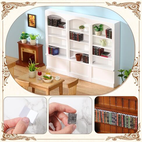 1:12 Scale Dollhouse Miniature Wooden Bookshelf with 48 Pcs Miniatures Books, Mini Bookcase Mini Library Furniture Gift(Brown) in Saudi Arabia