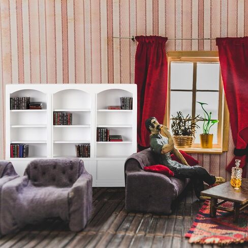 1:12 Scale Dollhouse Miniature Wooden Bookshelf with 48 Pcs Miniatures Books, Mini Bookcase Mini Library Furniture Gift(Brown) in Saudi Arabia