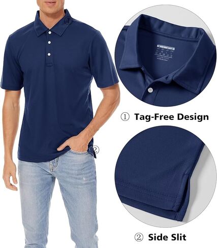 MAGCOMSEN Men's Polo Shirts 3 Buttons Casual Work T Shirts Quick Dry Short Sleeve Golf Shirt Pique Jersey Outdoor Performance in Kuwait