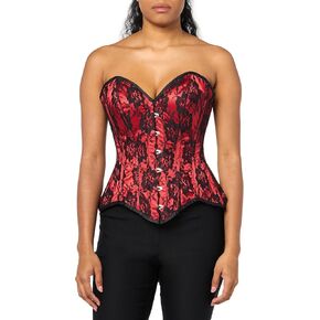 Daisy corsets Womens Top Drawer Red Satin W/Black Lace Overlay Steel Boned Overbust Corset