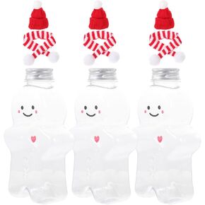 IMIKEYA 3 Sets Christmas Juice Bottles Candy Jars Gingerbread Man Shaped Water Bottles with Scarves Reusable Plastic Beverage Bottles Canister Milk Bottles 500ml