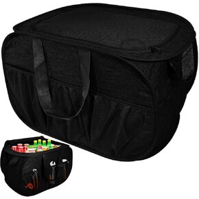Car Organizer with Lid, Collapsible Trunk Organizer for Car, Tear-proof Trunk Organizer for SUVs with 9 Pockets, 90L Sturdy Car Organization for Car Accessories, Groceries, Supplies, Tools, Black