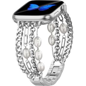 MOFREE Bling Bands Compatible for Apple Watch Band 38mm 40mm 41mm Women,Dressy Jewelry Diamond Rhinestone Metal Wristband Strap for iWatch Series SE 9 8 7 6 5 4 3 2 1 Champagne