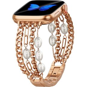 MOFREE Bling Bands Compatible for Apple Watch Band 38mm 40mm 41mm Women,Dressy Jewelry Diamond Rhinestone Metal Wristband Strap for iWatch Series SE 9 8 7 6 5 4 3 2 1 Champagne