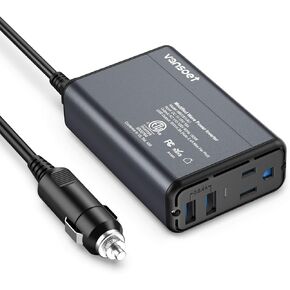 150W Power Inverter DC 12V to 110V AC Car Inverter with 4.2A Dual USB Car Adapter (Red) (black)