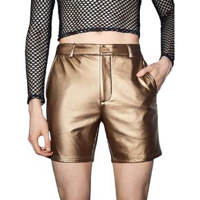 Floerns Men's Casual PU Leather Straight Leg Button Front Workout Shorts