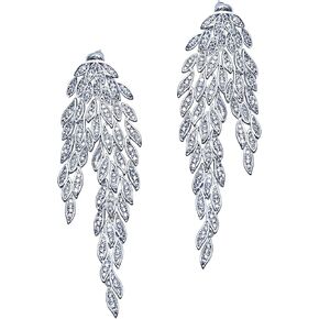 Heavy Shining 925 Sterling Silver Feather Earrings - Angel Wing Design with Zircon-Diamond Tassels and Crystal Leaf Multi-Layer Bird's Wing Drop Dangle Earrings for Women - Elegant and Glamorous